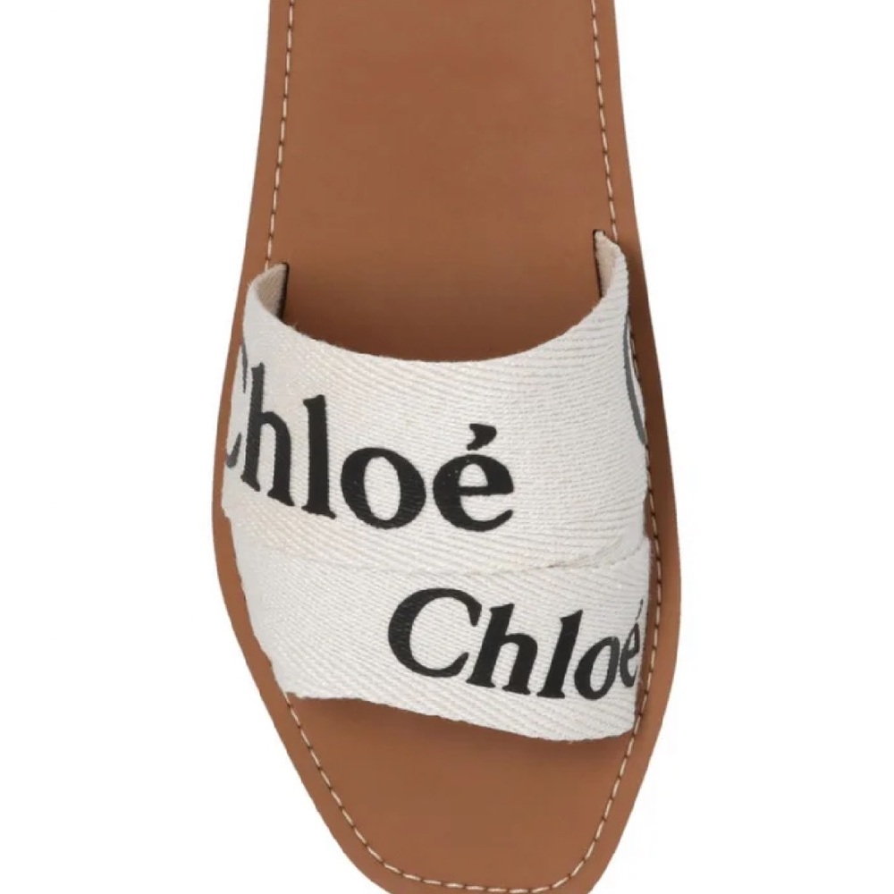 Chloe Tan and White Sandals Minimalist Slide